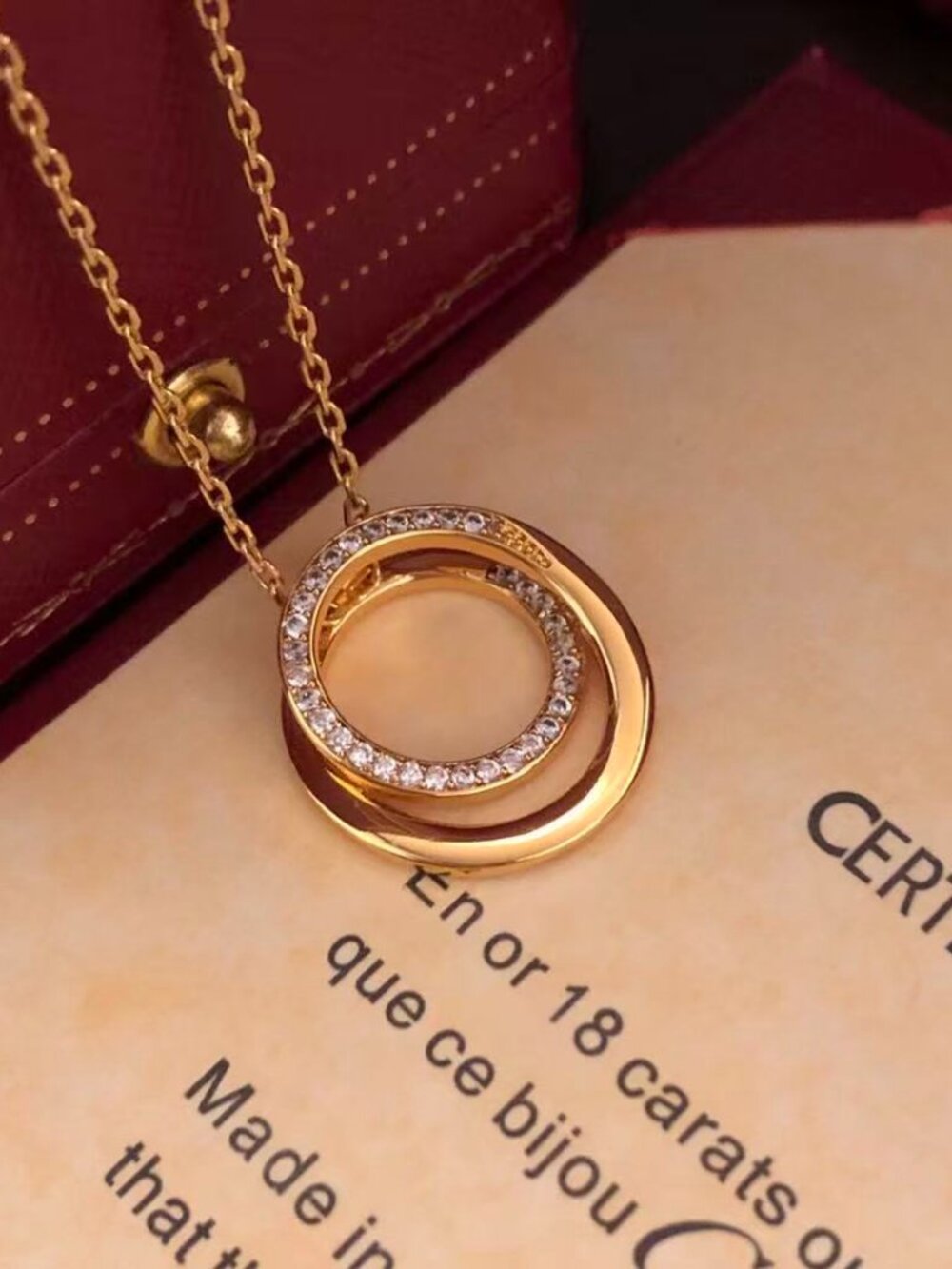 Cartier Classic Screw Motif Double Ring Diamond Necklace
